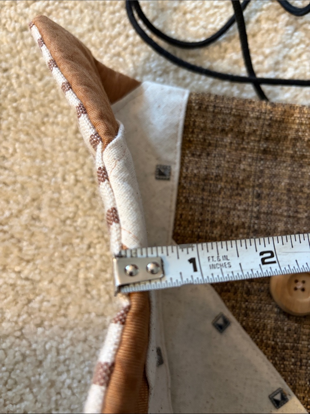 Handmade Boho Patchwork Crossbody Bag in Brown and Cream Tones with Studs - New - Picture 13 of 15